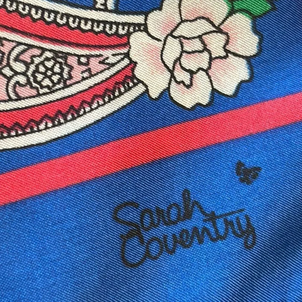 Vintage Sarah Coventry paisley w blue border made in Italy scarf 30” x 30”